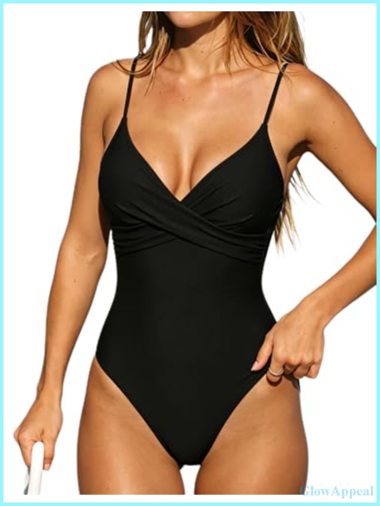 Tummy Control One Piece Swimsuit V Neck Front Cross Backless Bathing Suit